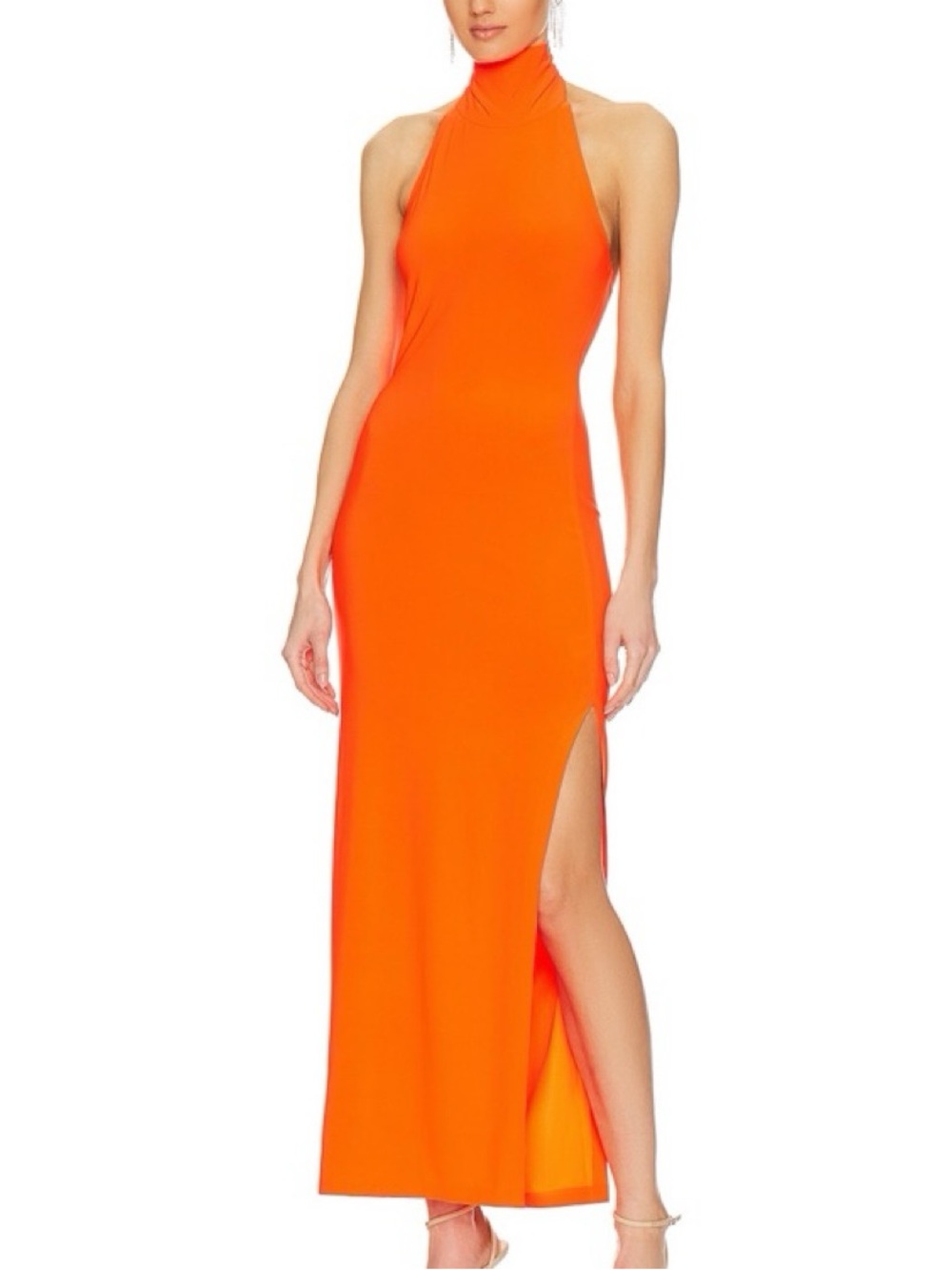 Norma Kamali Halter Turtle Side Slit in Orange, Size S
